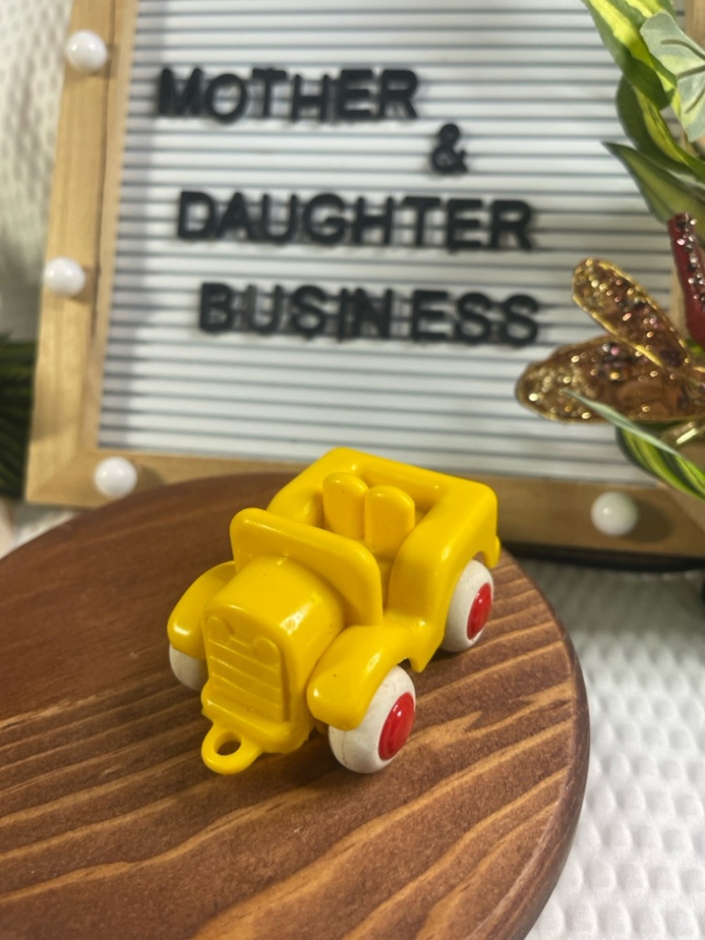 Vintage Yellow Plastic Toy Car Truck Red White Wheels Little People Style